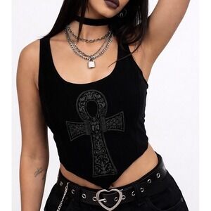 Killstar Grimwhisper Corset Top Velvet Gothic Ankh Black Small